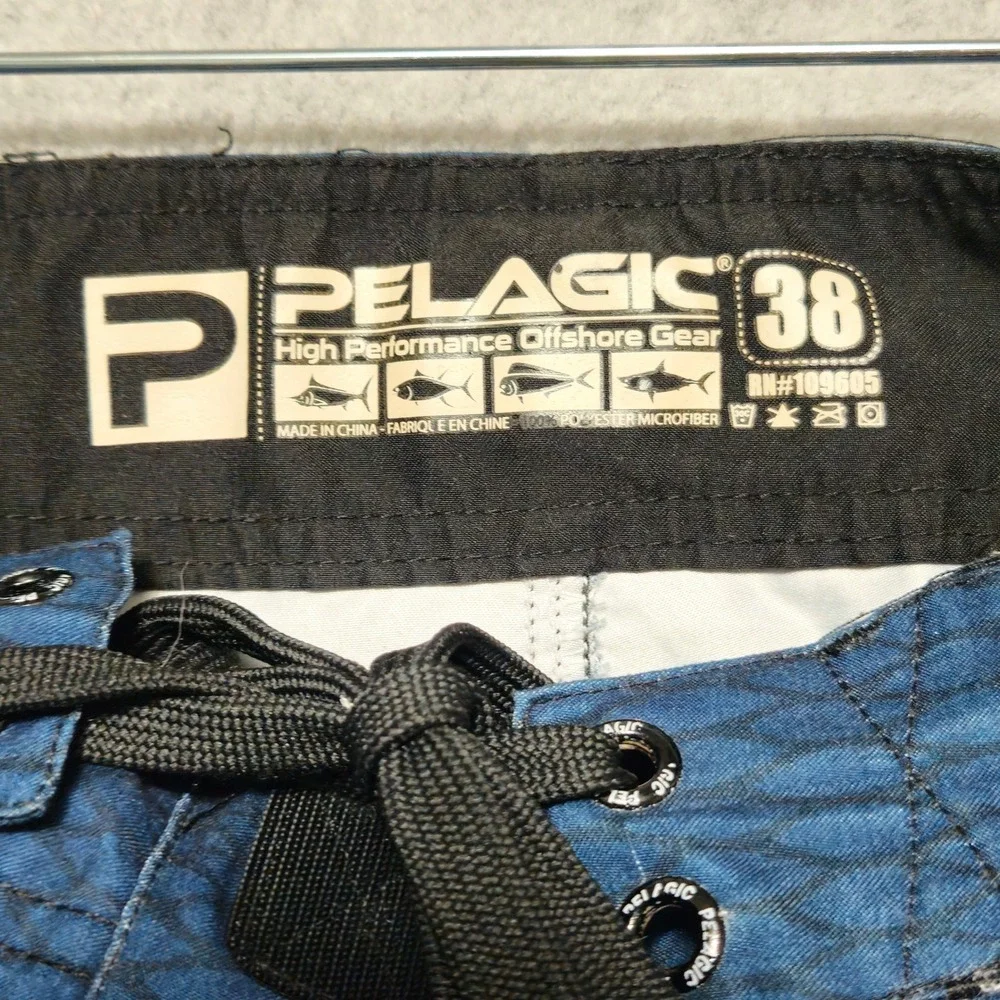 Pelagic Performance Blue Tie Dye Gradient‎ Board Shorts Swim Trunks Mens Size 38